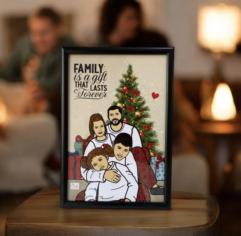 Family Christmas Framed Illustration