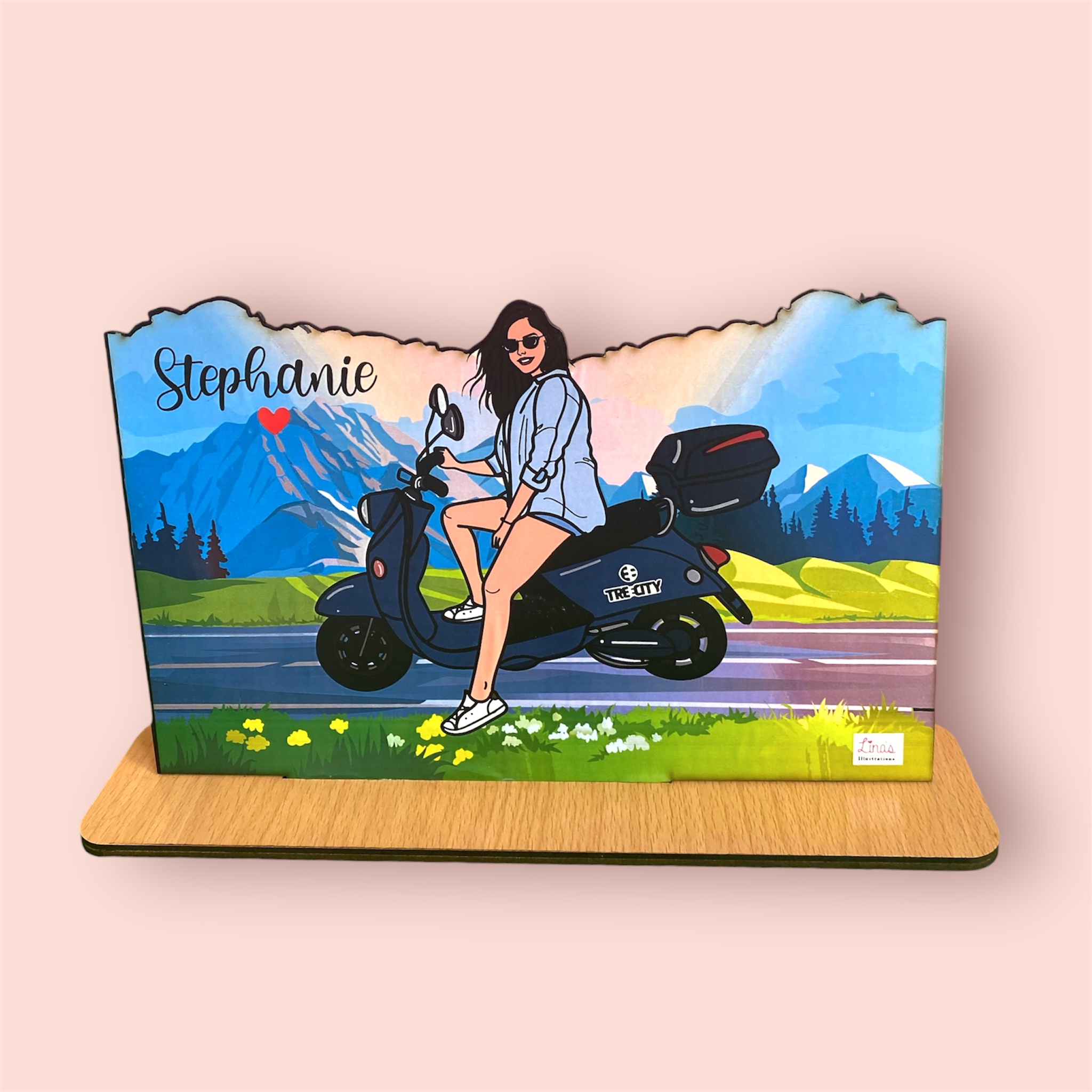 "Girl on Motorcycle" Personalized 2D stand